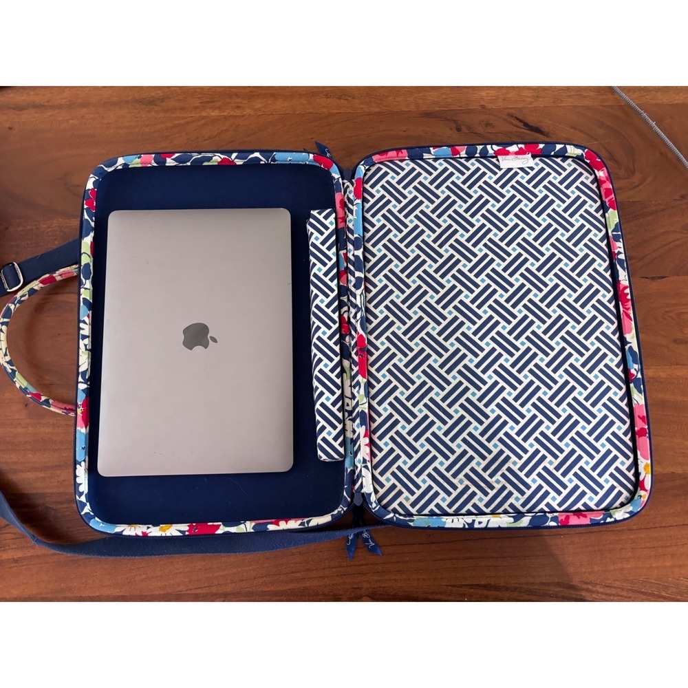 Vera Bradley Floral Quilted Laptop Bag Blue Multicolor Shoulder Strap Work Bag - Picture 4 of 9
